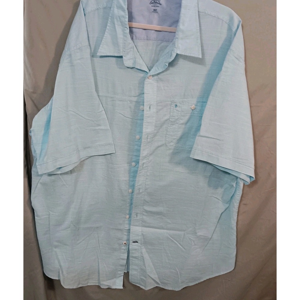 3XLT IZOD Saltwater Dockside Chambray Short Sleeve Button Up Shirt RIVER blue